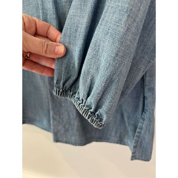 Old Navy The Tunic Light Blue Jean Shirt with white embroidery on arms size Larg - Picture 10 of 15